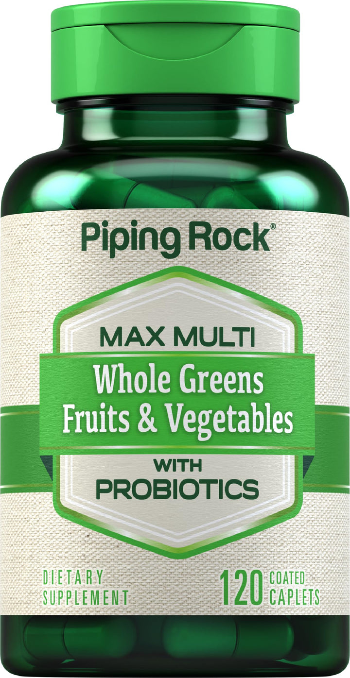 Piping Rock Fruits and Veggies Supplement | 120 Caplets | Fruit and Vegetable Blend with Probiotics | Max Multi Vitamin | Non-GMO, Gluten Free