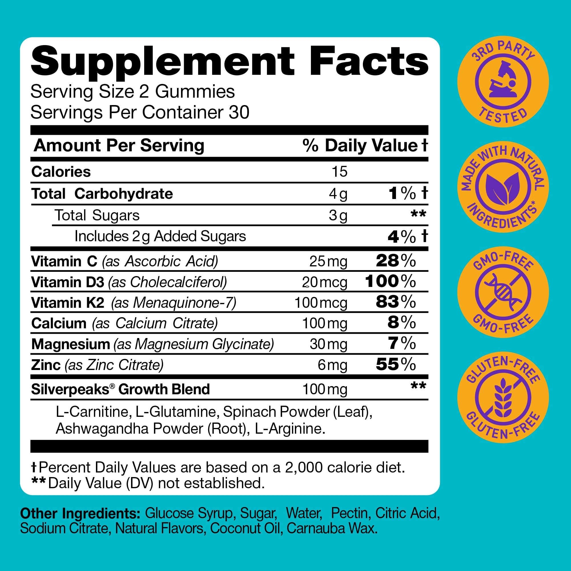 Height Growth Gummies for Kids - Growth Vitamins for Teens Height Growth Supplement - Height Growth for Kids with Calcium, Vitamin D, C, K2, Magnesium & Zinc - Natural Height Growth Maximizer - 60 PCS