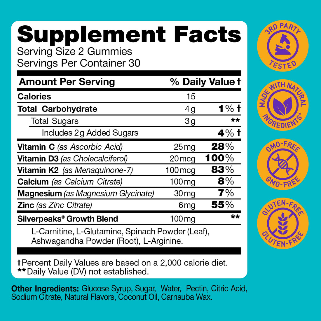 Height Growth Gummies for Kids - Growth Vitamins for Teens Height Growth Supplement - Height Growth for Kids with Calcium, Vitamin D, C, K2, Magnesium & Zinc - Natural Height Growth Maximizer - 60 PCS