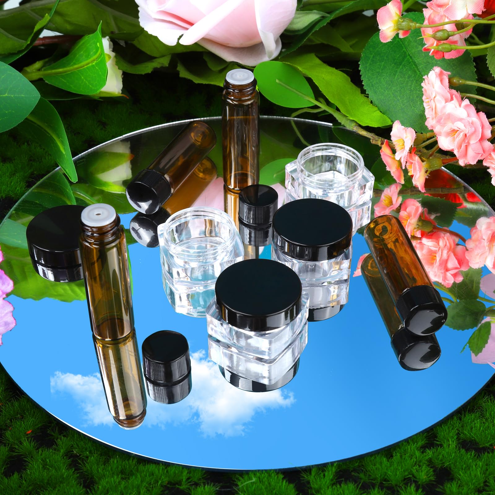 Teenitor 10pcs Small Cosmetic Containers 5Gram Makeup Containers with Lids Small Travel Containers with Lids Sample Containers for Cosmetic 5ML Essential Oil Bottles with 5 Mini Spatulas