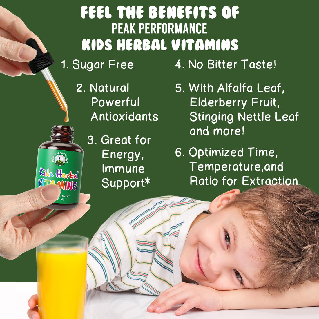Kids Vitamins From Herbs. Liquid Kids Herbal Multivitamin. No Bitter Taste. Sugar Free 14-in-1 Vegan Supplement Drops For Toddlers, Children, Teens. Mixed In Water They Won't Even Taste It