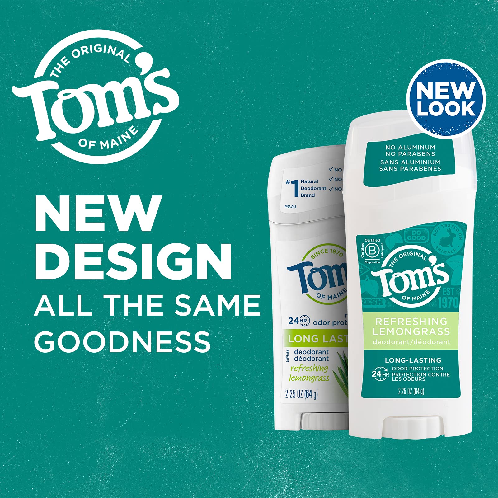 Tom's of Maine, Natural Long Lasting Aluminum Free Deodorant - Refreshing Lemongrass, 2.25 Ounce