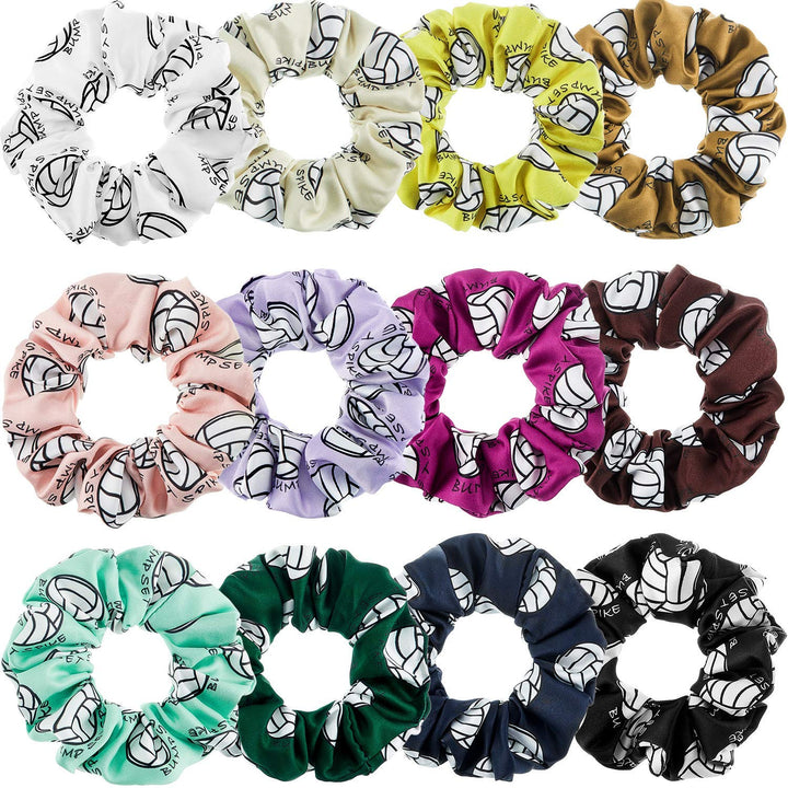 12 Pieces Silk Hair Scrunchies Volleyball Sport Hair Elastic Satin Ties Bands Ponytail Holders for Players Teams Gifts Wristband Decoration Hair Accessories Women(Multicolor)