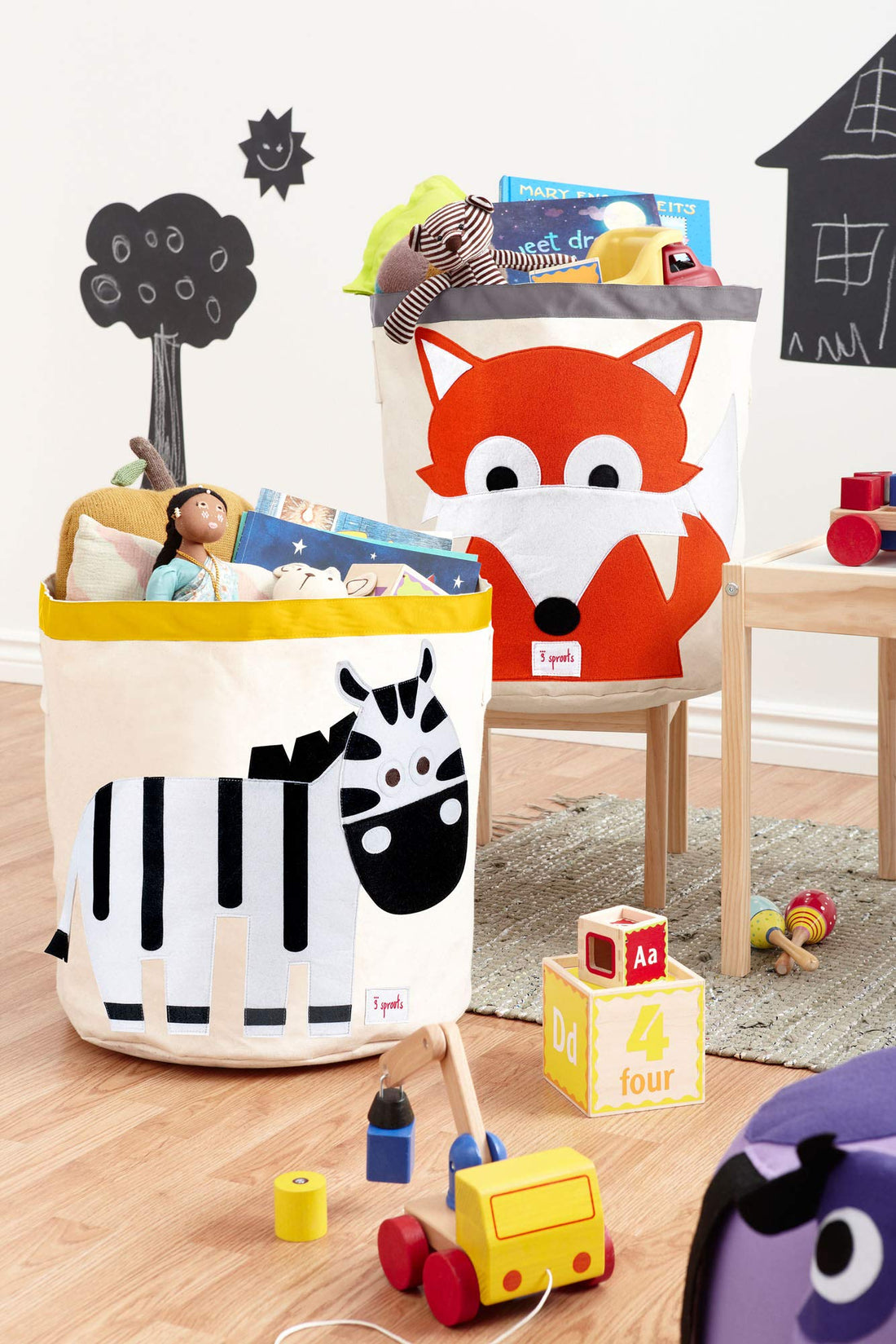 3 Sprouts Laundry and Toy Basket Canvas Storage Bin for Baby and Kids, Zebra
