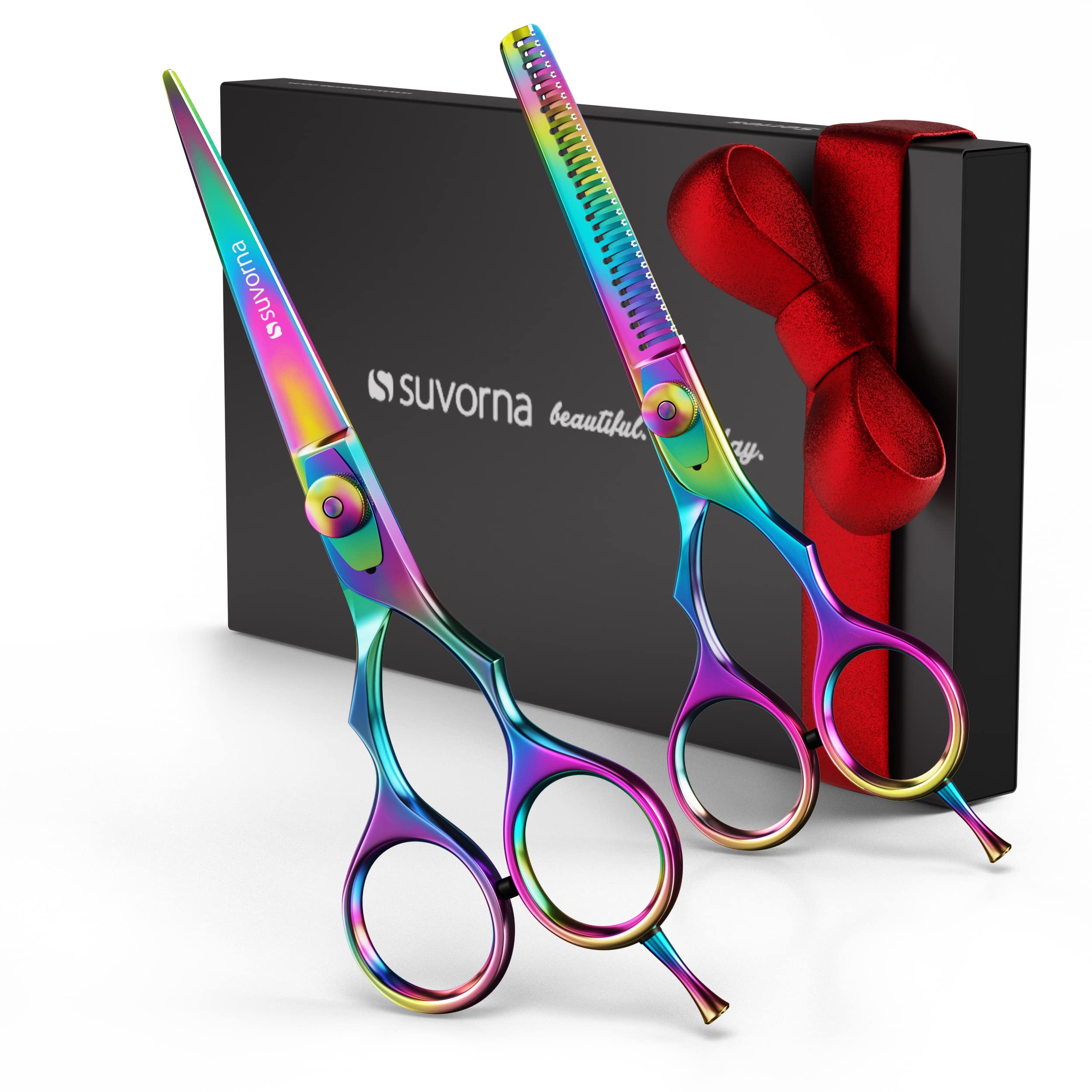 Suvorna Professional Barber Razor Edge Titanium Coated Hair Cutting and Texturizing Scissors Set Razpro P50, Multicolor, 15.4 Ounce