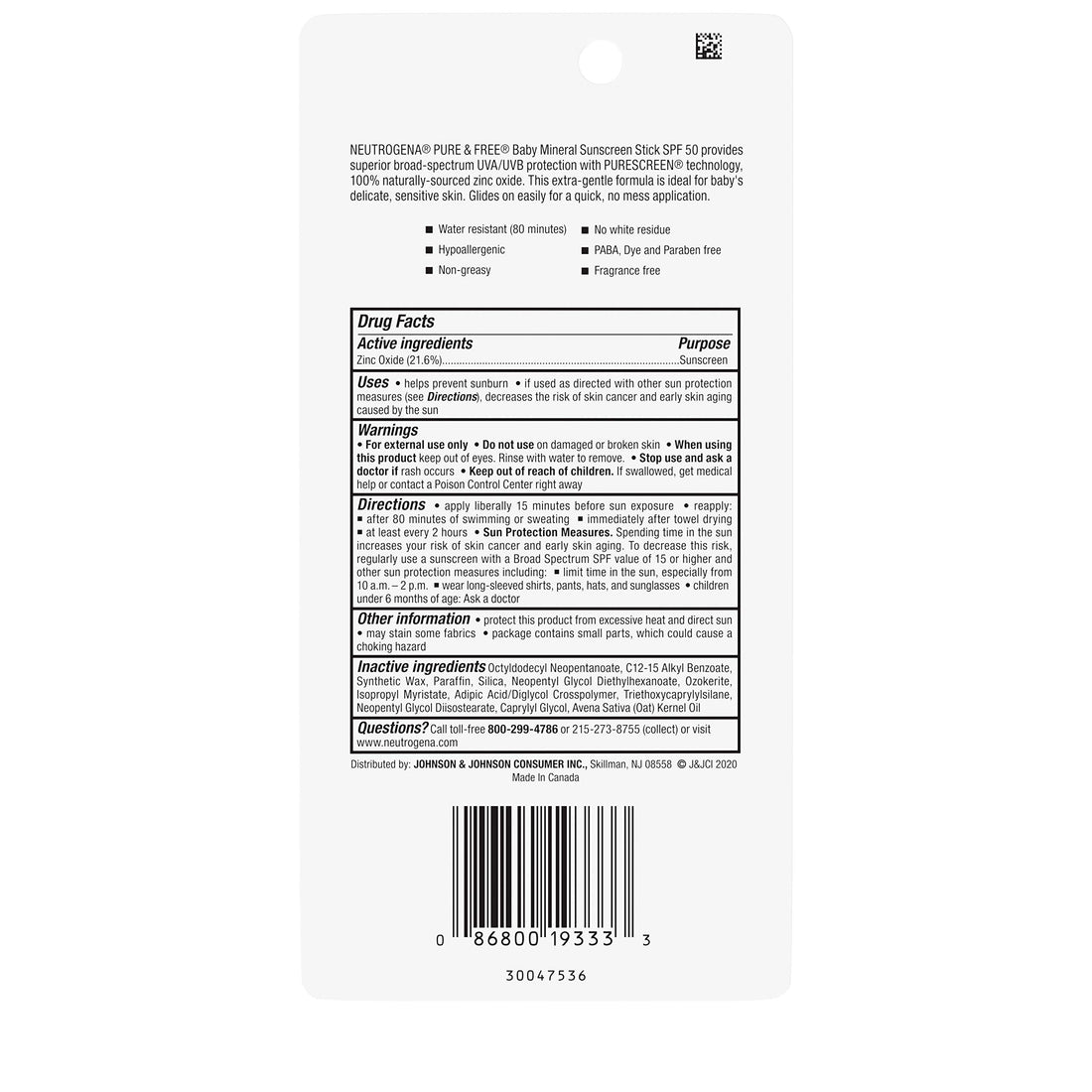 Neutrogena Pure & Free Baby Mineral Sunscreen Stick with Broad Spectrum SPF 50, Baby Face & Body Sunscreen, 0.47 oz 1 ea (Pack of 3)