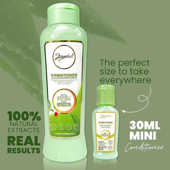 ANYELUZ Kit Duo Argan and Aloe Vera Conditioner + Mini Travel Size | Enhances Hair Condition, Leaving it Silky, Revitalized, and Easy to Comb | Recommended for All Hair Types