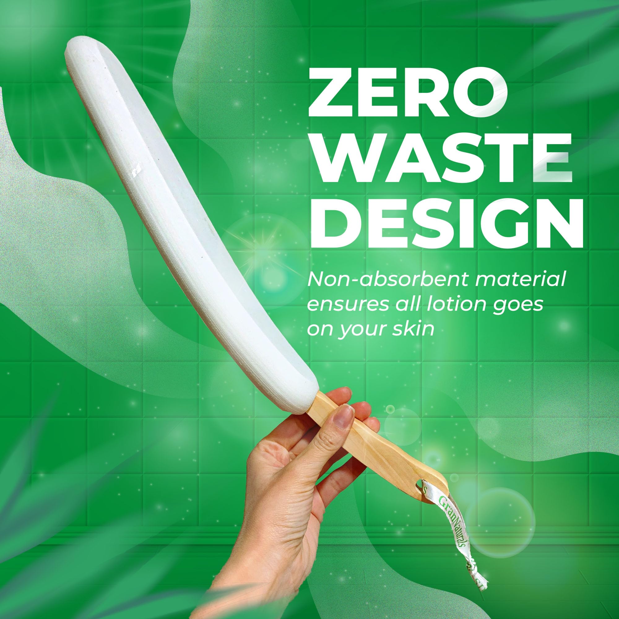 GranNaturals Lotion Applicator for your Back, Feet, and Legs - Sunscreen Applicator - Long Curved Easy Reach Body Brush for Suntan, Sunless Self-Tanning, Skin Cream, Acne, Body Wash - Elderly Aid