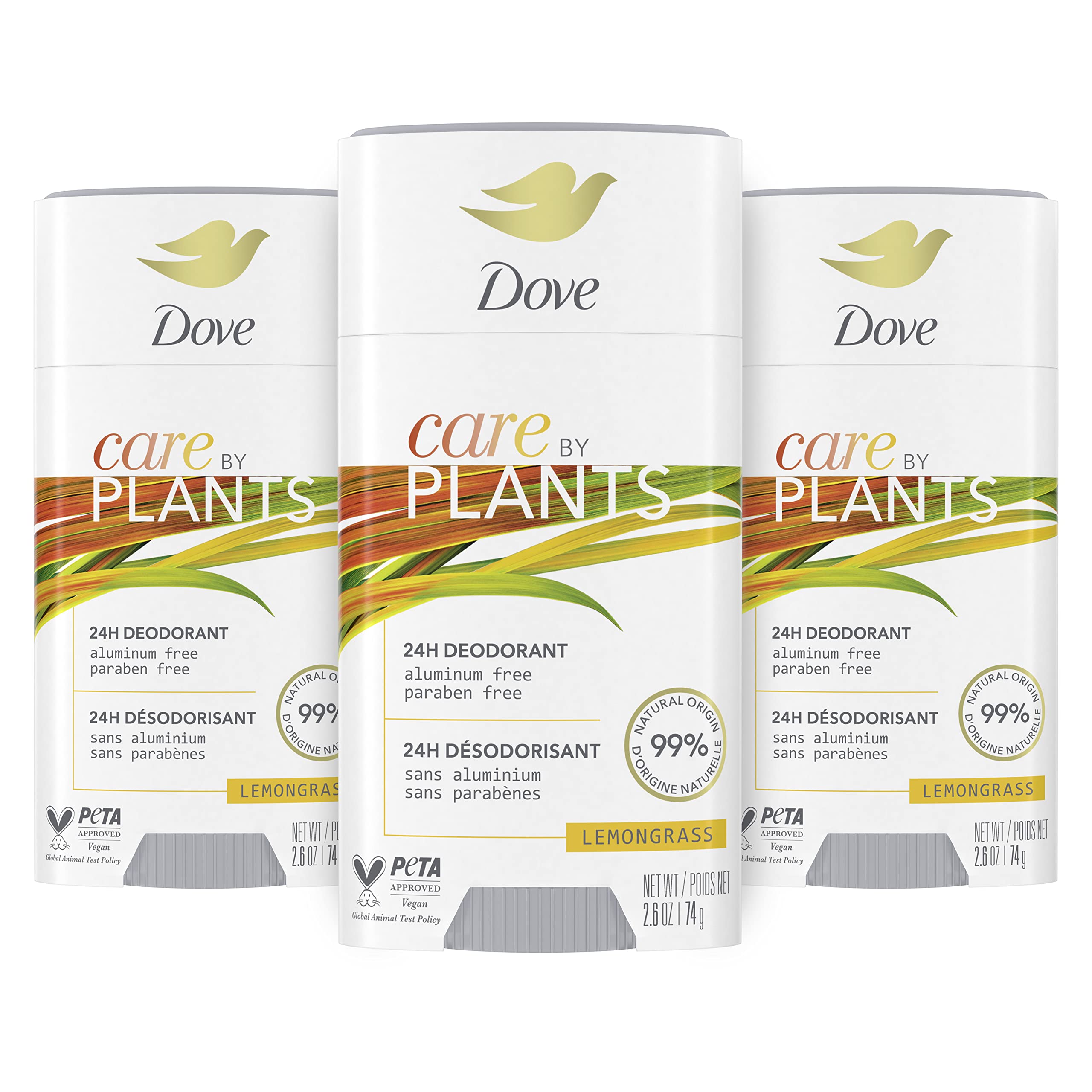 Dove Unisex Care By Plants Deodorant Stick For Long-Lasting Deodorant Protection Lemongrass Aluminum Free Deodorant 2.6 Oz 3 Count, Pack Of 1