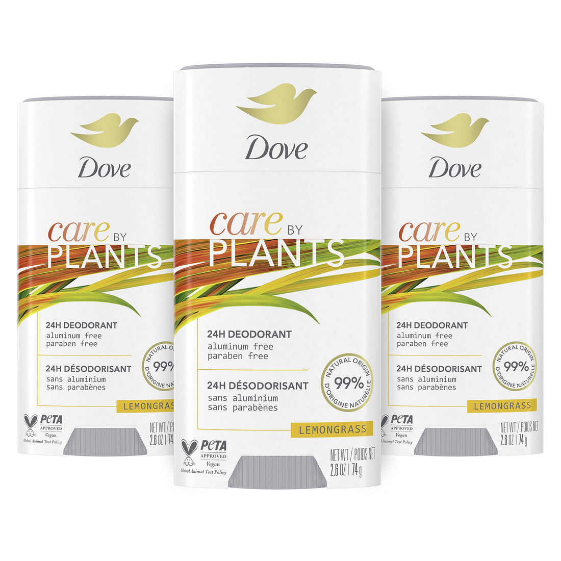 Dove Unisex Care By Plants Deodorant Stick For Long-Lasting Deodorant Protection Lemongrass Aluminum Free Deodorant 2.6 Oz 3 Count, Pack Of 1