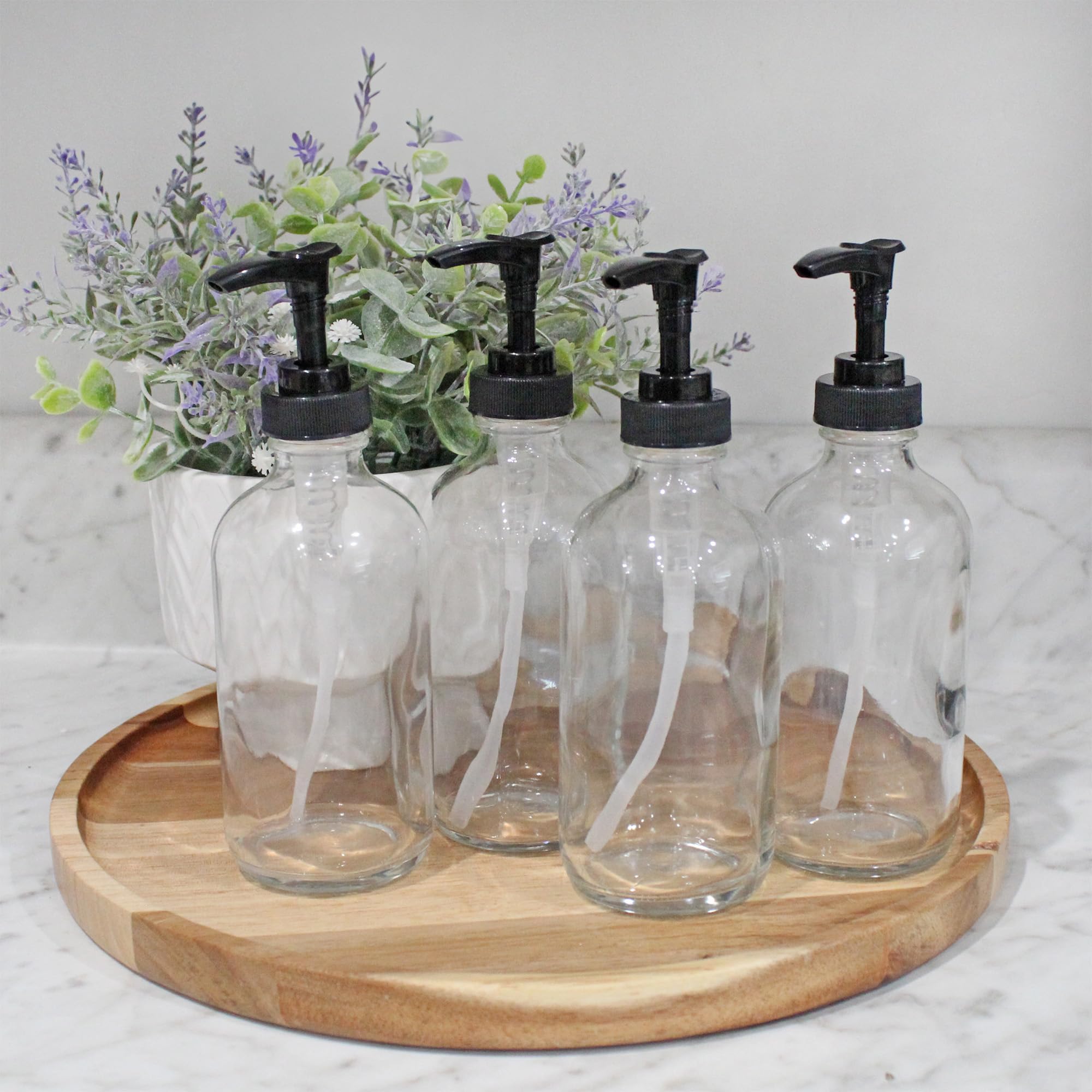 Cornucopia Brands 8 oz Clear Glass Boston Round Pump Bottles (4 Pack)