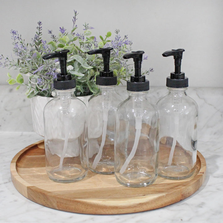 Cornucopia Brands 8 oz Clear Glass Boston Round Pump Bottles (4 Pack)