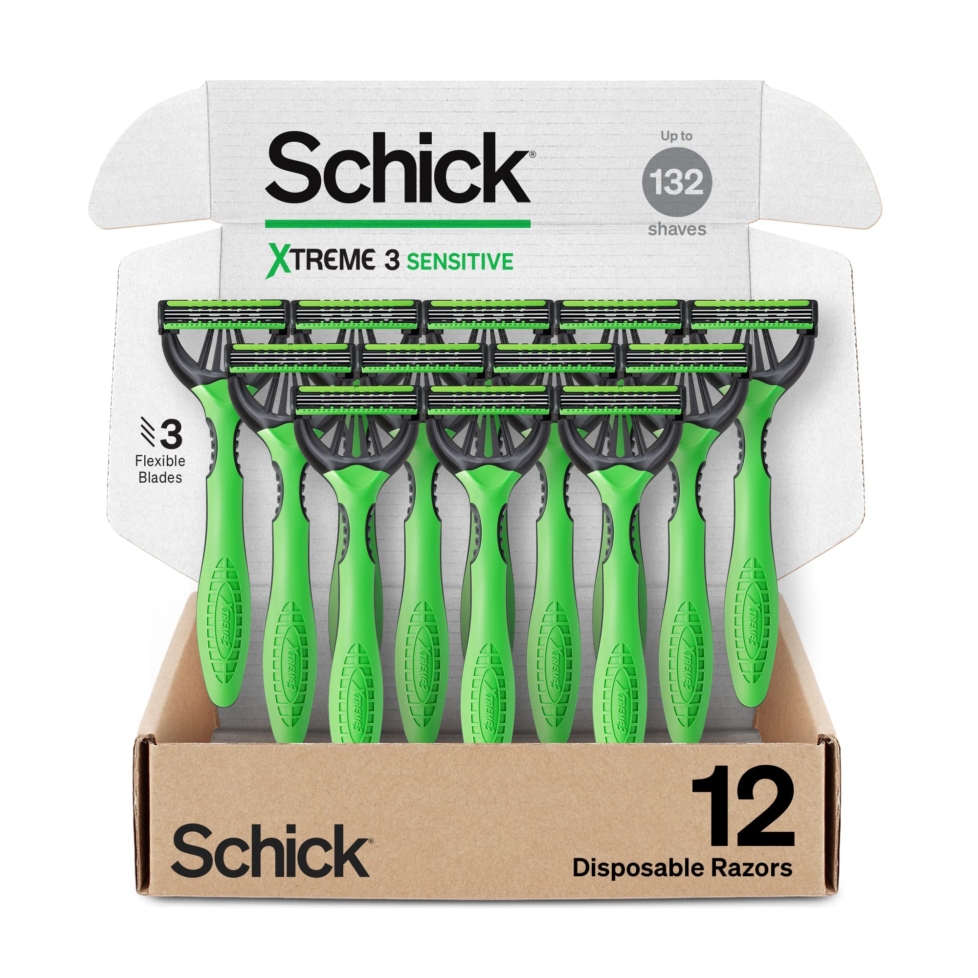 Schick Xtreme 3 Sensitive Original Disposable Razors for Men, 12 Count