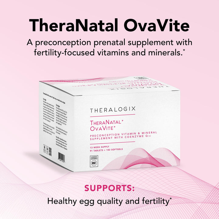 Theralogix TheraNatal OvaVite Preconception Vitamins - 13-Week Supply - Prenatal Vitamins & Fertility Supplement for Women with CoQ10* - NSF Certified - 91 Tabs, 182 Softgels (91 Servings)