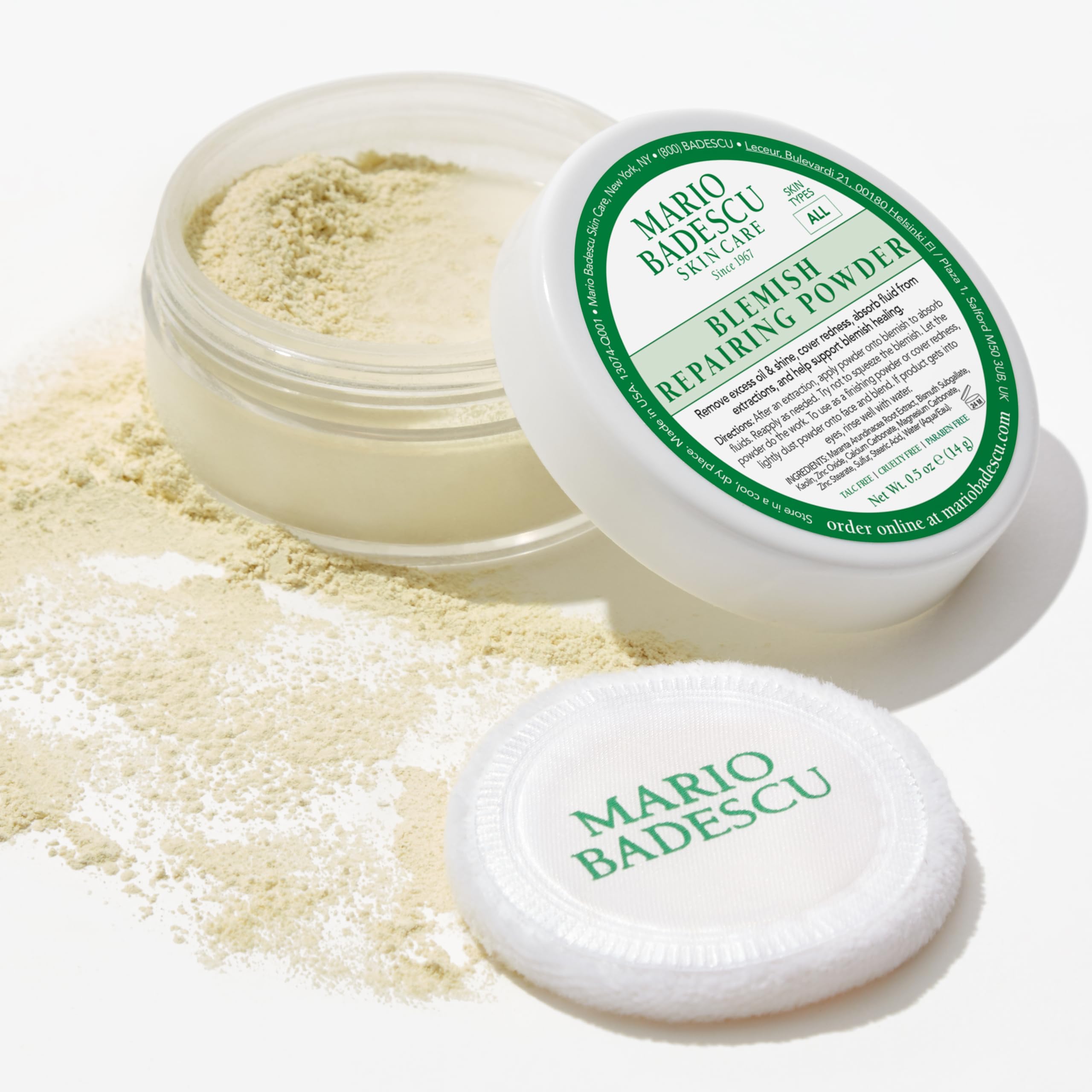 Mario Badescu Blemish Repairing Powder, Accelerate Recovery of Popped Pimples, Reduce Redness, Skin Care Powder for Blemish Concealment and Oil Control for Shine Free Matte Finish Complexion, 0.5 Oz