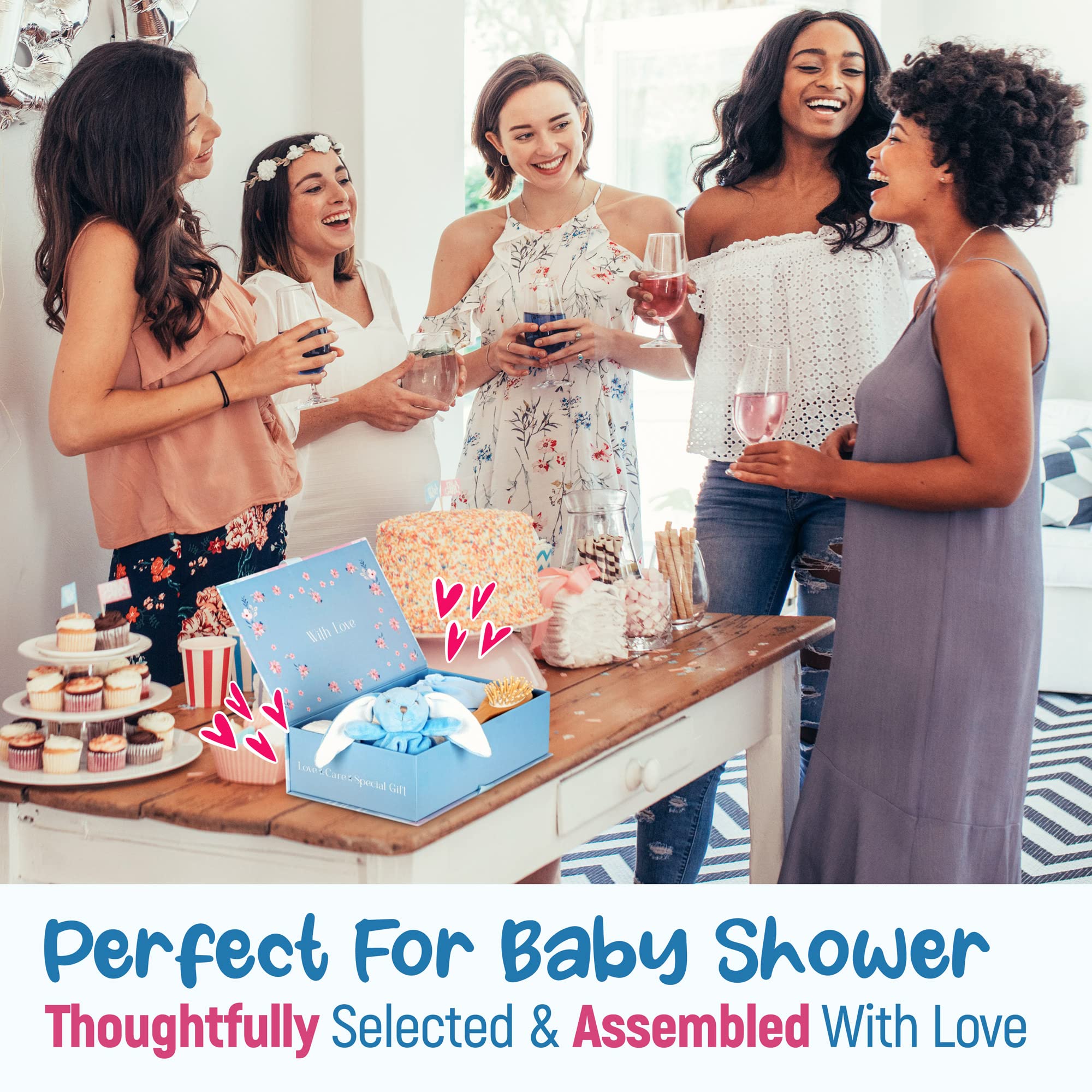 FOREVERPURE Baby Towels with Hood Newborn Gift Set - Gentle & Soft Baby Bath Towels Hooded w/Washcloths, Mittens, Brush, & Ultra Soft Security Blanket, Infant Hooded Towels for Baby Girl & Boy, Blue