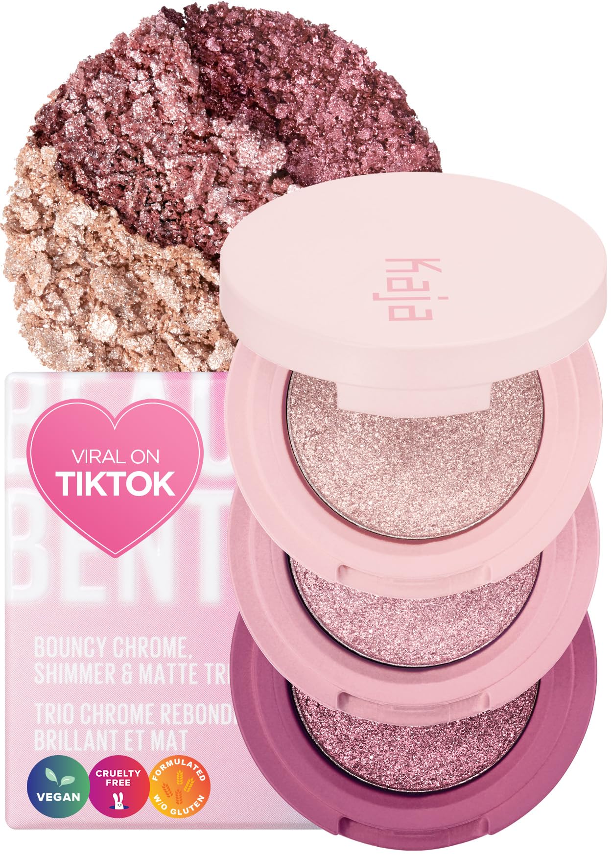Kaja Beauty Bento Collection - Bouncy Eyeshadow Trio | Plum Rosy Tones, Travel Size, 01 Rosewater, 2019 Allure Best of Beauty Award, 0.03 Oz