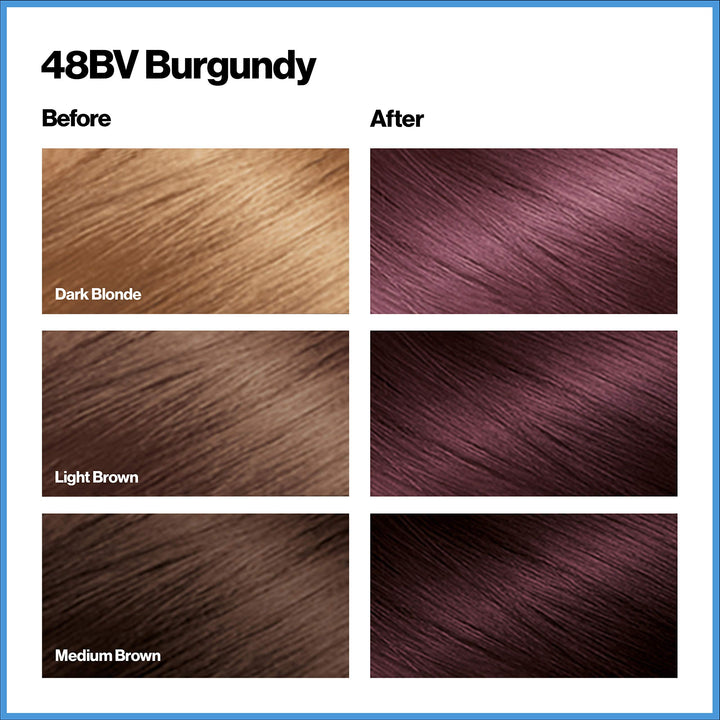 Revlon Total Color Permanent Hair Color, Clean and Vegan, 100% Gray Coverage Hair Dye, 48BV Burgundy, 3.5 oz