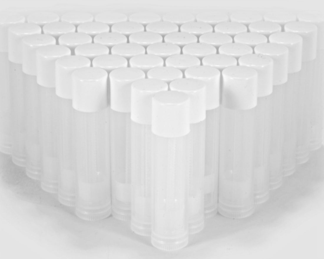 50, Clear, Empty, 5.5 ml Lip Balm Tubes with White Caps