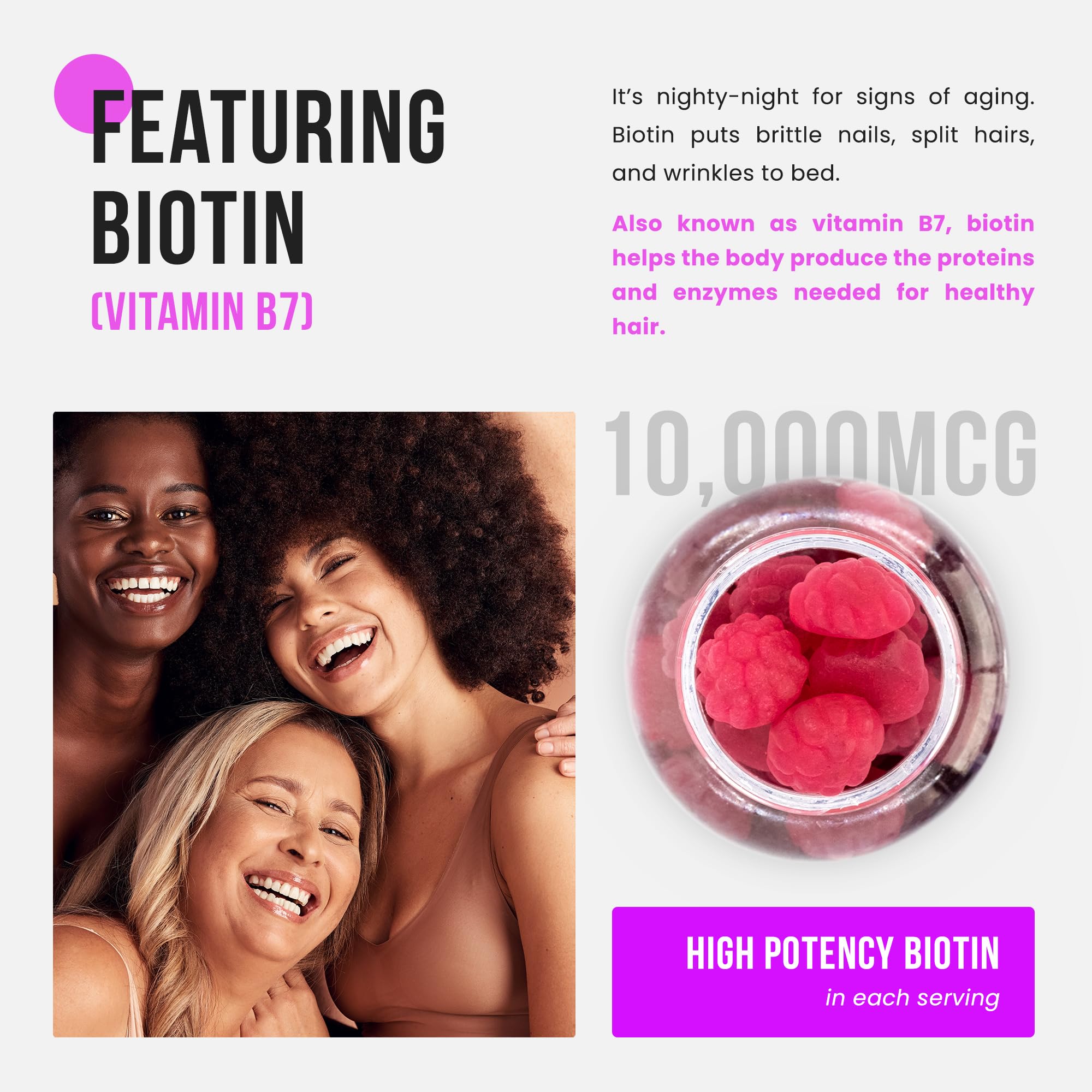 NutraChamps Sugar Free Biotin Gummies 10000mcg [High Potency] - Healthy Hair, Skin & Nails for Women, Men & Kids - 5000mcg in Each Gummy - Vegan, Non-GMO, Hair Health Vitamins Supplement - Raspberry