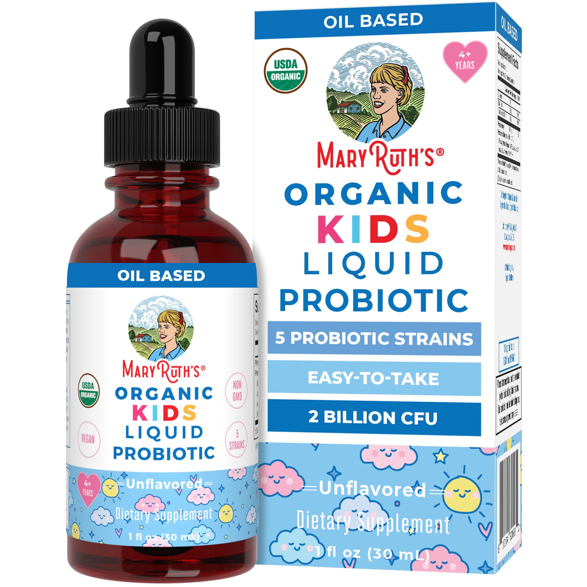 MaryRuth Organics Kids Probiotic Liquid Drops | USDA Organic Probiotics for Digestive Health | Ages 4 Gut Health & Immune Support Supplement | Overall Health | Vegan | Non-GMO | 1 Fl Oz