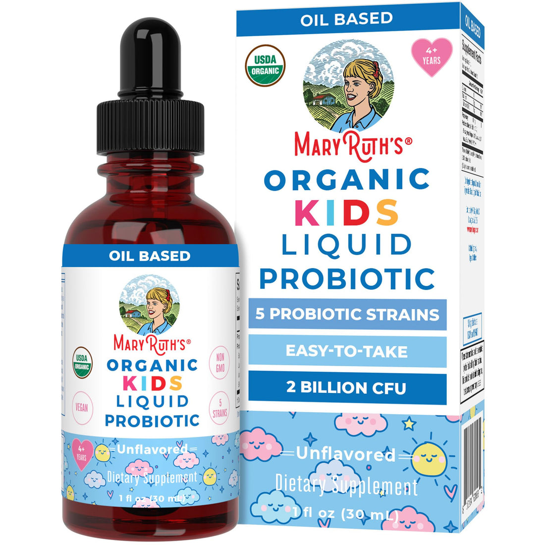 MaryRuth Organics Kids Probiotic Liquid Drops | USDA Organic Probiotics for Digestive Health | Ages 4 Gut Health & Immune Support Supplement | Overall Health | Vegan | Non-GMO | 1 Fl Oz