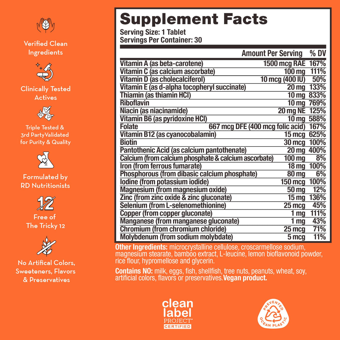HUM Base Control - Daily Women's Multivitamin & Minerals w/B Complex, Vitamin C, 22 Micro-Nutrients + Iron & Biotin to Support Pre-Menopause Women - Non-GMO & Gluten-Free (30 Tablets)