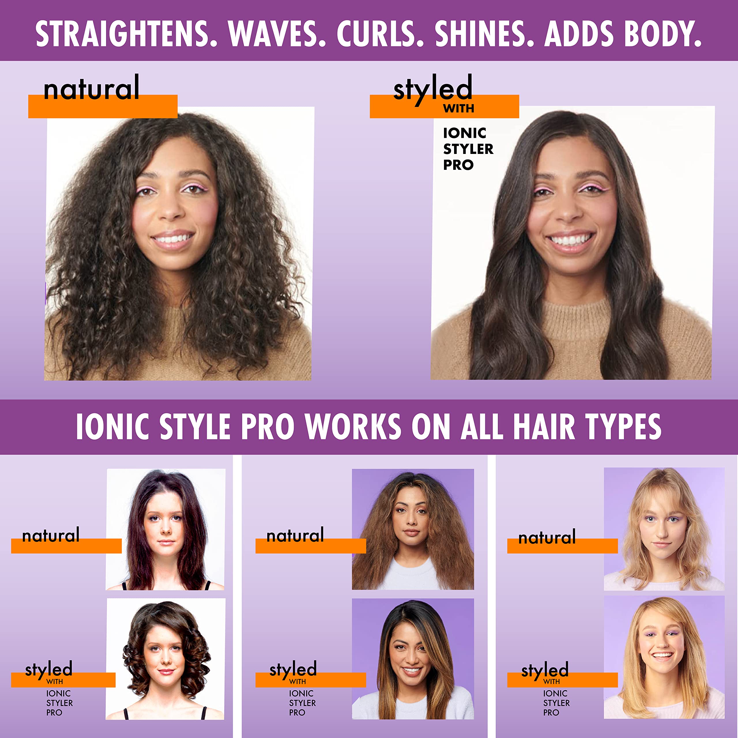 InStyler Ionic Styler Pro Ionic Hot Brush and Ceramic Flat Iron, Purple