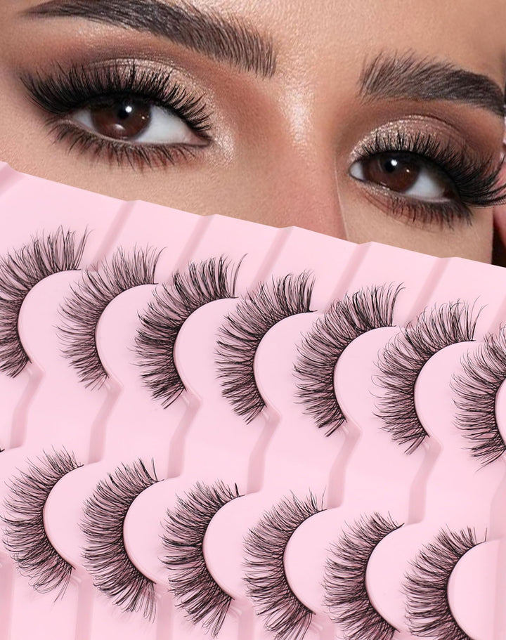 Onlyall Natural Lashes Wispy Lashes Natural Look False Eyelashes Natural Flared Eyelashes False Eye Lashes Soft Fluffy Lashes 7 Pairs T12