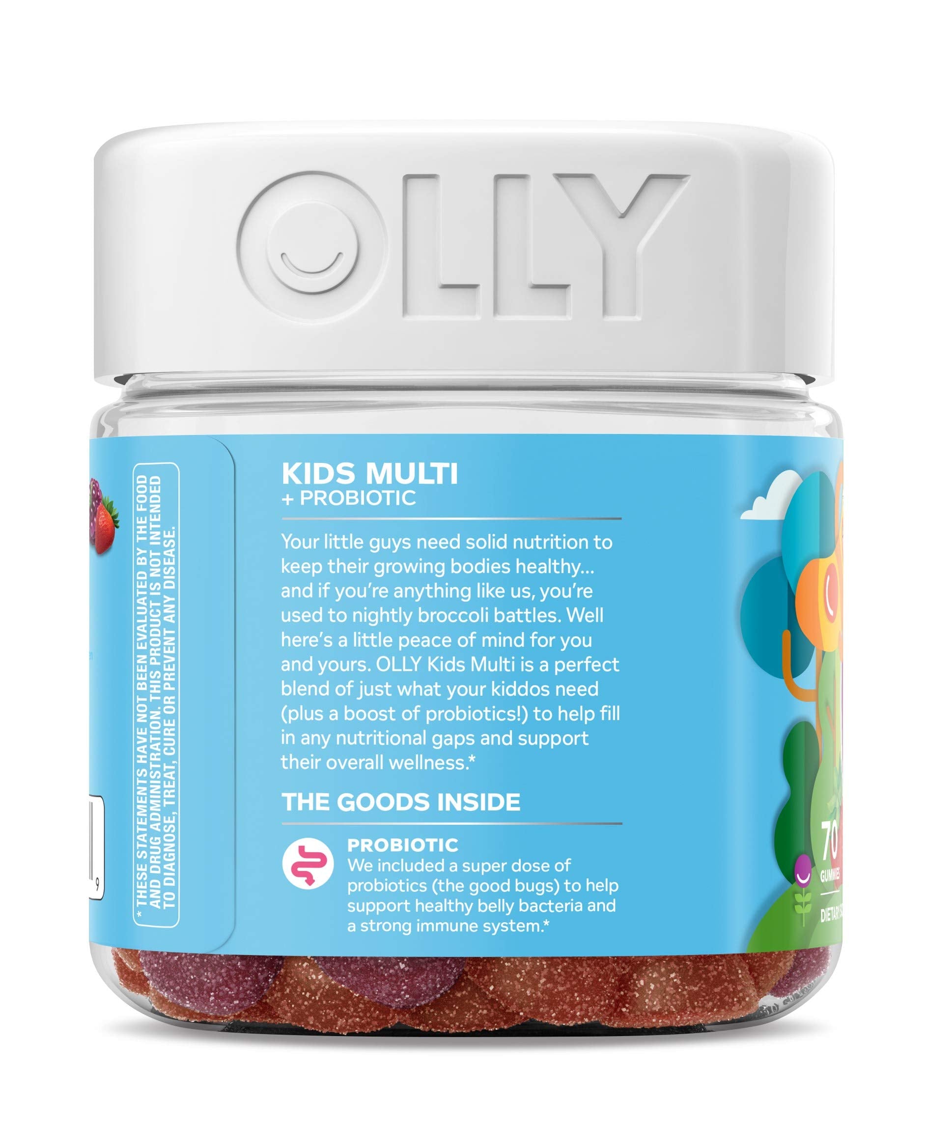 OLLY Kids Multivitamin + Probiotic Gummy, Vitamins A, C, D, E, B, Zinc, Probiotics, Chewable Supplement, Berry Flavor, 70 Count (3 Pack)