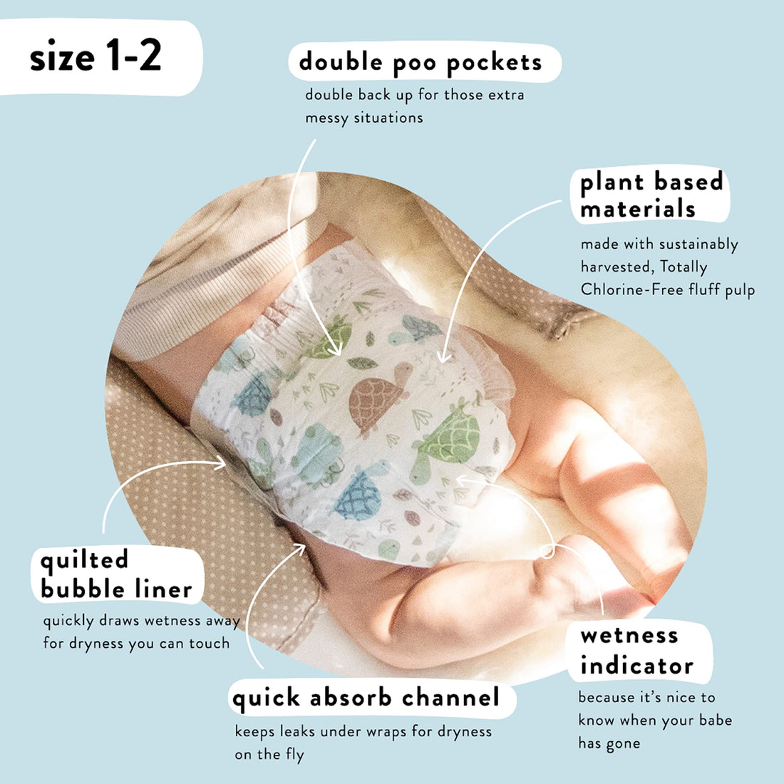 The Honest Company Clean Conscious Diapers | Plant-Based, Sustainable | Turtle Time + Dots & Dashes | Super Club Box, Size 2 (12-18 lbs), 152 Count