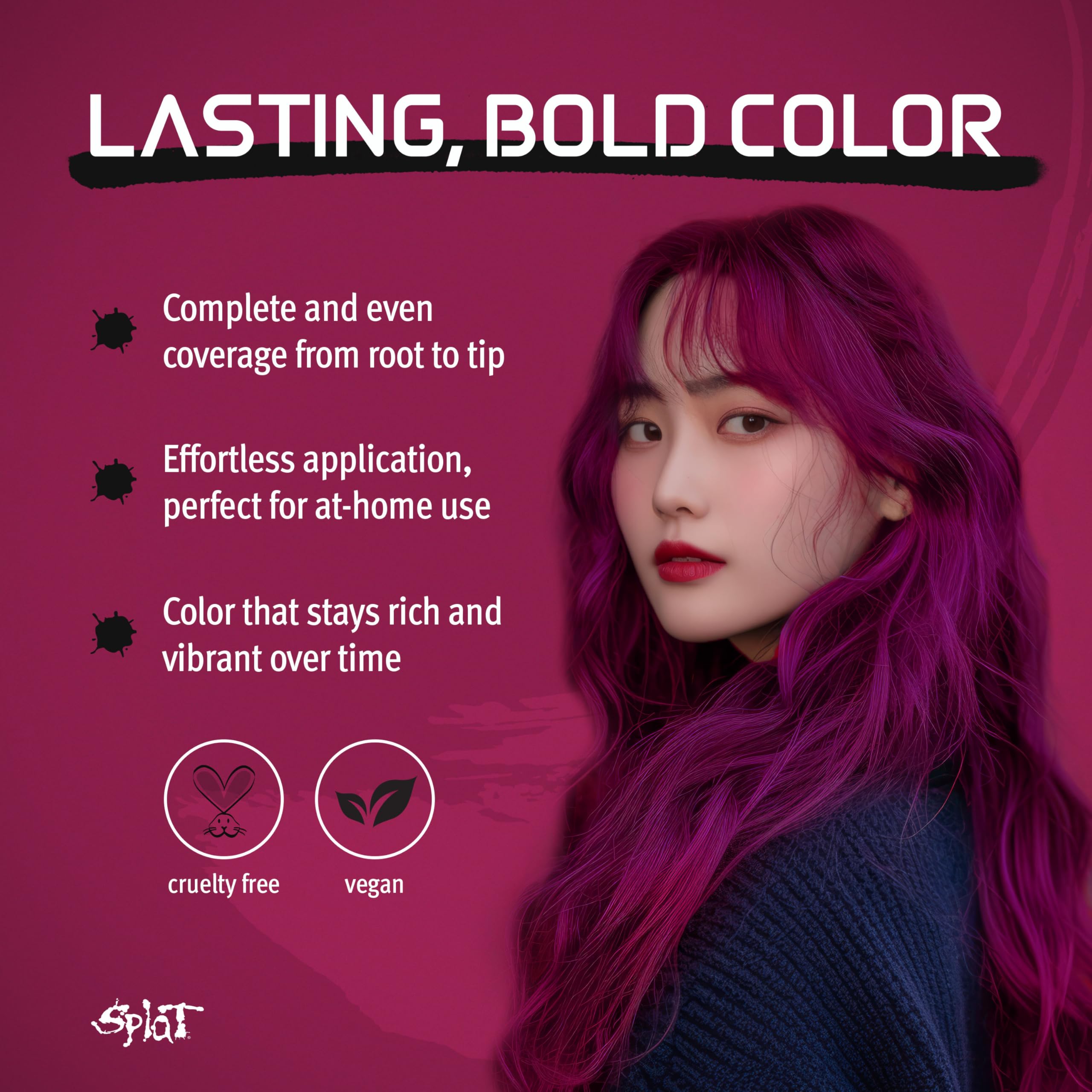 Splat Midnight Magenta Semi-Permanent Hair Color Kit No Bleach, Vegan, Cruelty Free