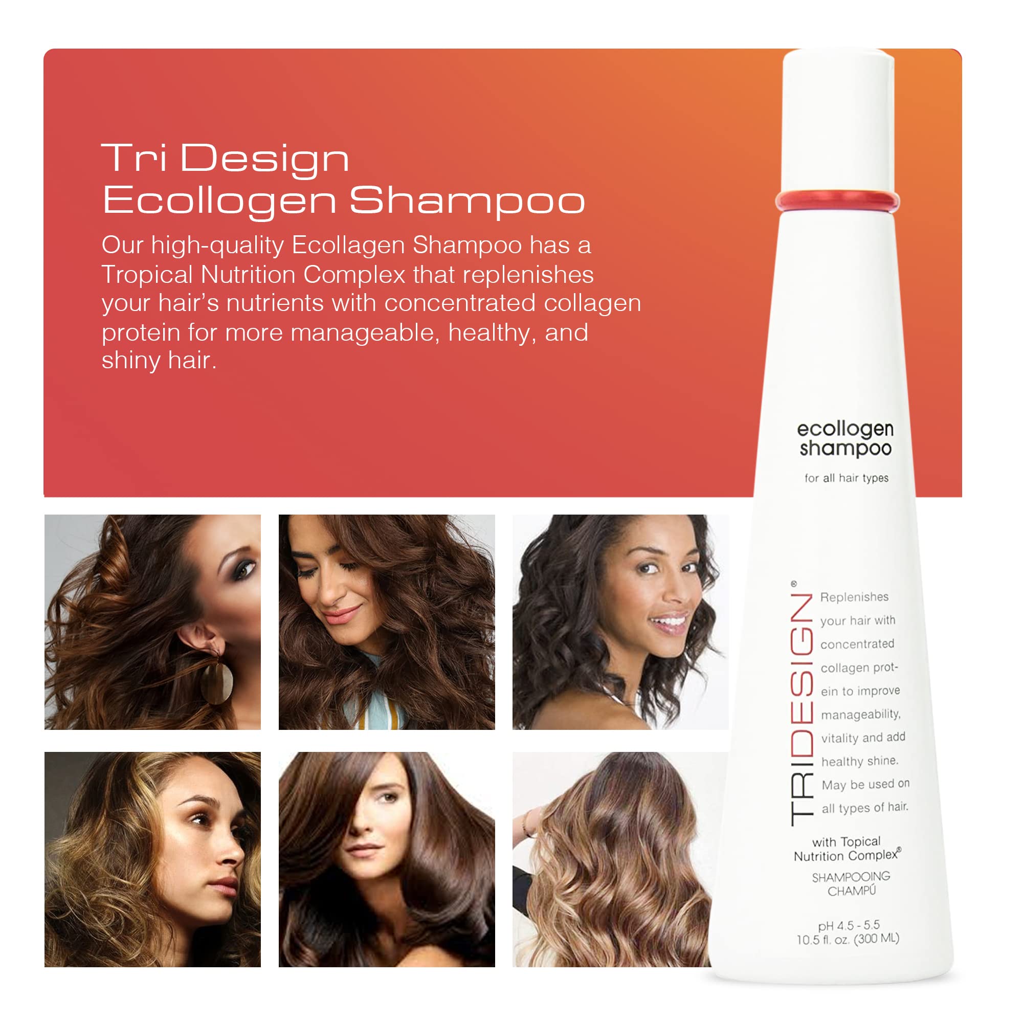 TRIDESIGN Ecollogen Moisturizing Shampoo - Hydrating Hair Shampoo For Natural Hair, Unisex, Thickening & Volumizing Shampoo, Unscented, Non-fragrance Shampoo Gentle Cleanser- 10.5 oz