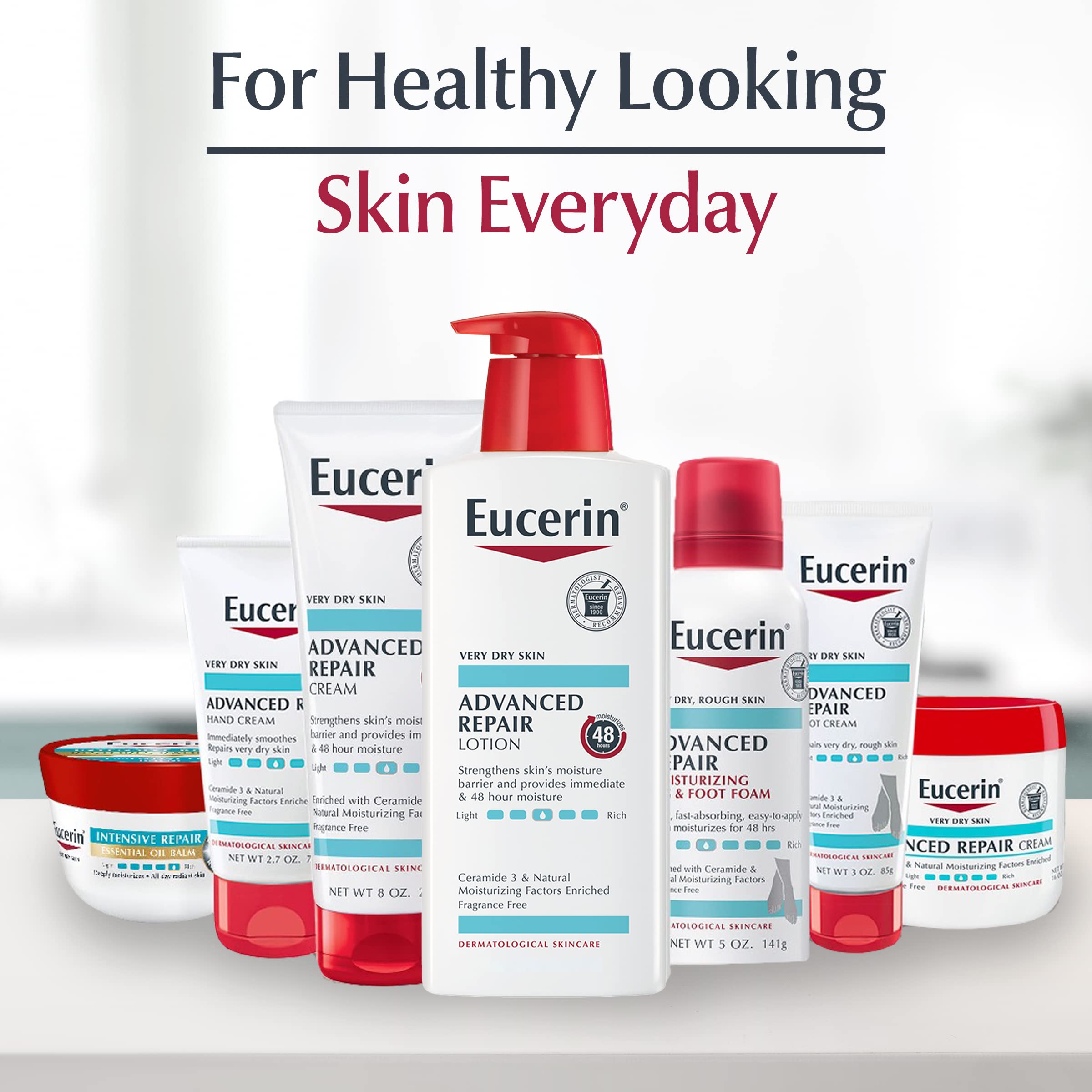 Eucerin Advanced Repair Unscented Body Lotion for Dry Skin (16.9 Fl Oz) + Advanced Cleansing Body and Face Cleanser for Sensitive Skin, Fragrance Free (16.9 Fl Oz)