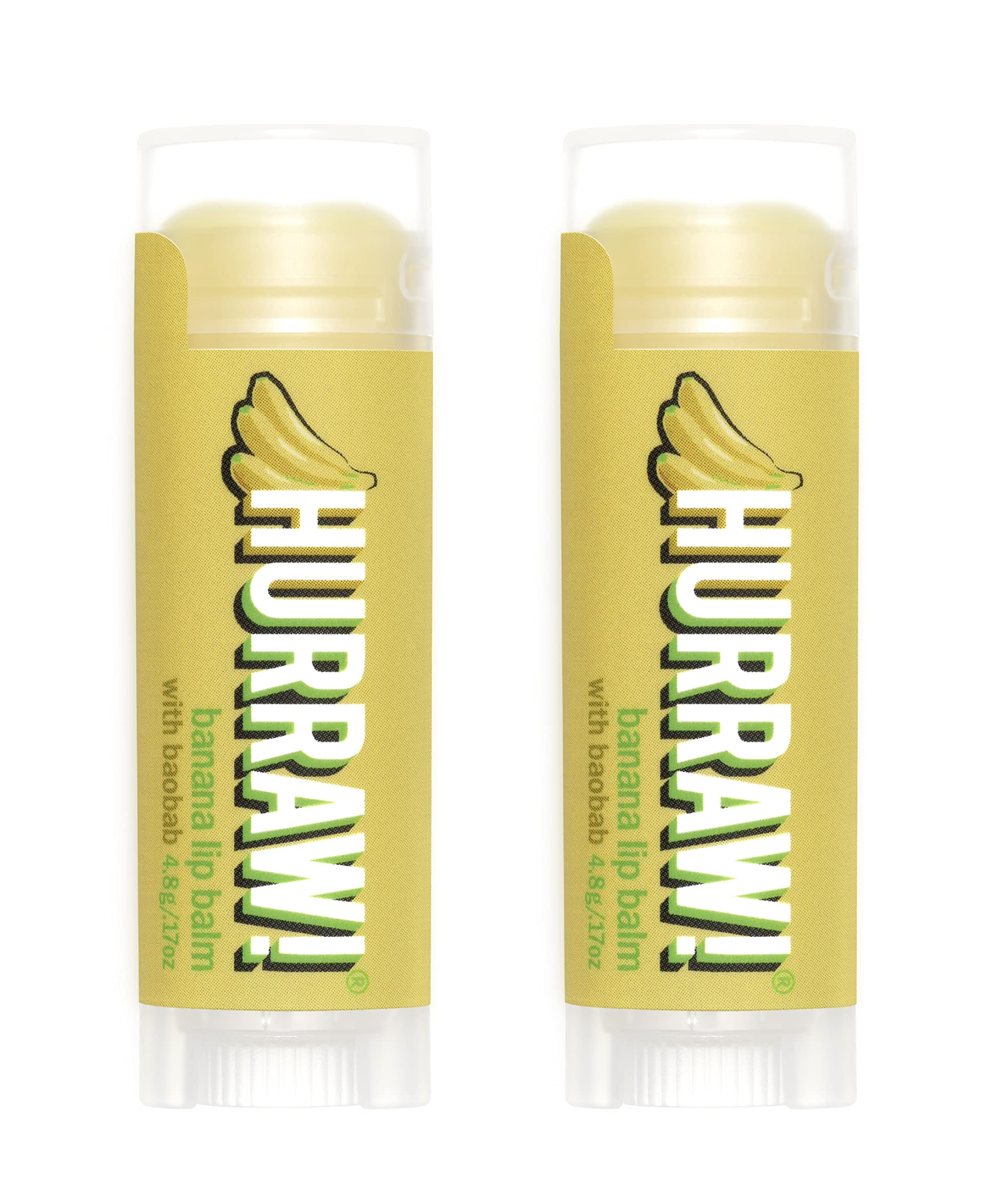 Hurraw! Banana Lip Balm, 2 Pack: Organic, Certified Vegan, Cruelty and Gluten Free. Non-GMO, 100% Natural Ingredients. Bee, Shea, Soy and Palm Free. Made in USA