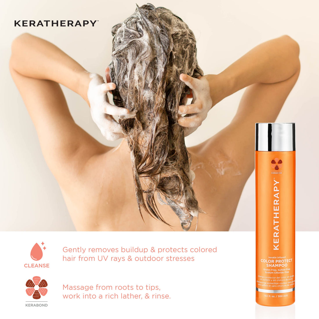KERATHERAPY Keratin Infused Color Protect Shampoo, 10.1 fl. oz., 300 ml - Gluten Free Color Protecting Shampoo for Color Treated Hair with Kerabond Technology, Red Raspberry Oil, Omega 3 & 6