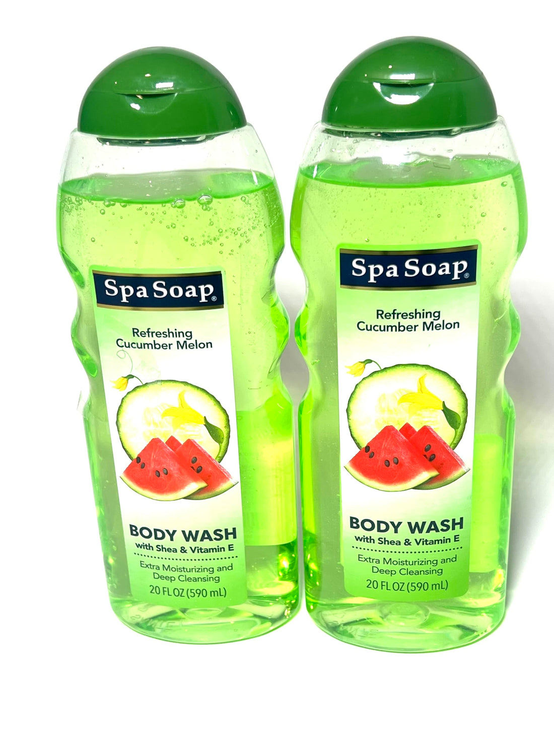 Spasoap Body Wash, With Soft Refreshing Scent Extra Moisturizing and Deep Cleansing with shea & Vitamin E (2 count) 20FL oz each; Body soap smooth feeling (Cucumber Melon)