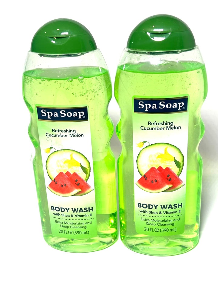 Spasoap Body Wash, With Soft Refreshing Scent Extra Moisturizing and Deep Cleansing with shea & Vitamin E (2 count) 20FL oz each; Body soap smooth feeling (Cucumber Melon)