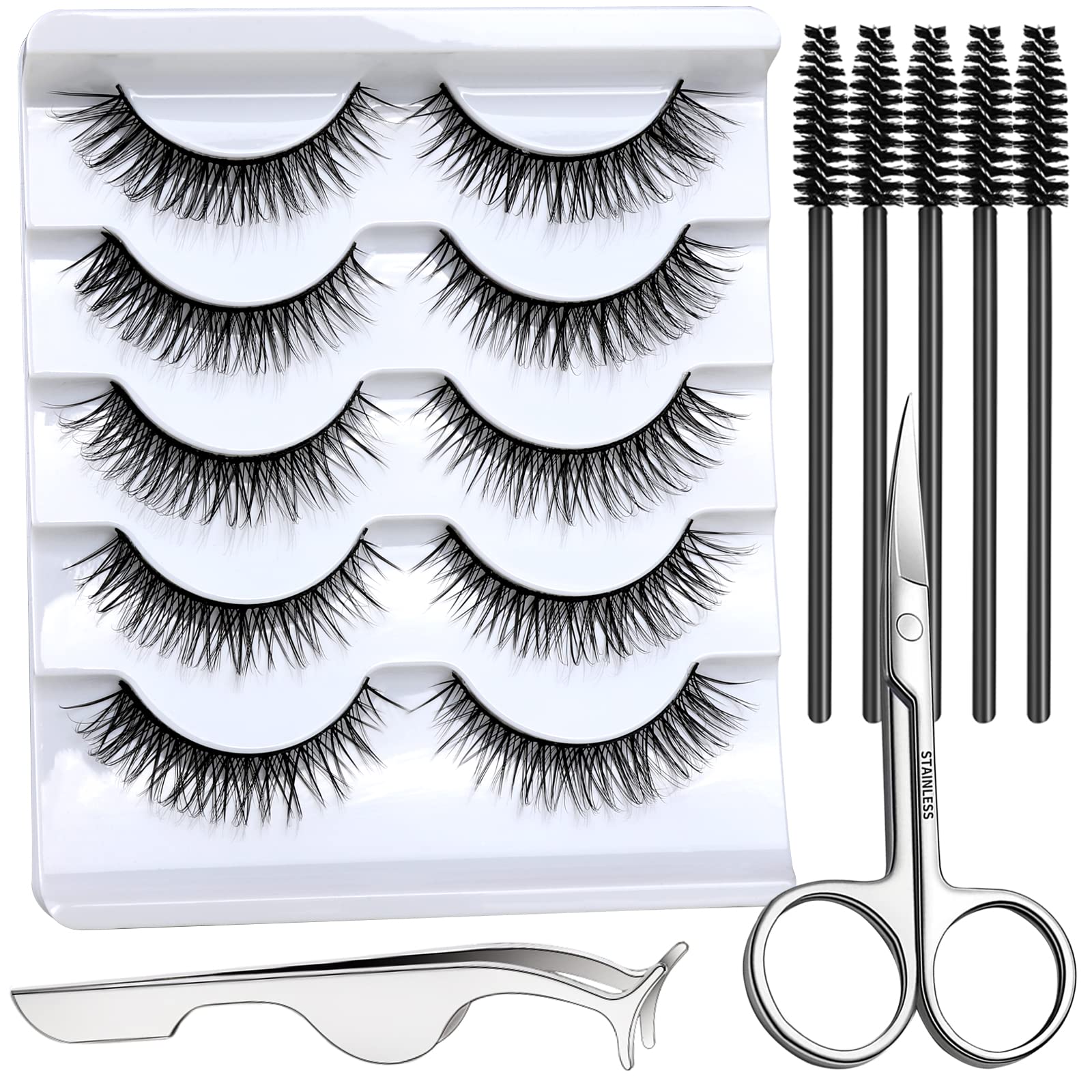 Teenitor Mink Lashes False False Eyelashes Natural Look Fake Lashes, Wispy Mink Lashes Faux Fluffy Eyelashes Mink Eyelashes Pack with Brush, Applicator