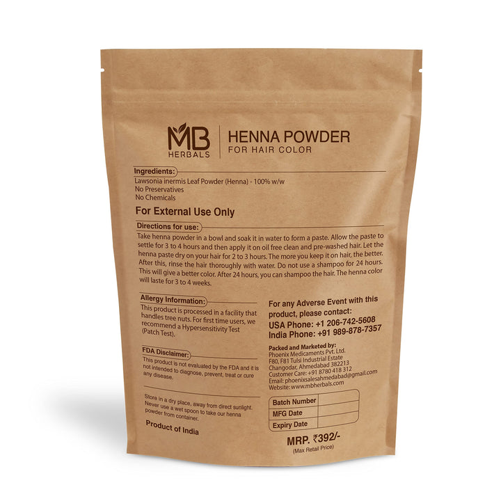 MB Herbals 100% Pure & Natural Henna Powder 8 oz / 227 Grams For Hair Color | For Natural Orange-Red Hair Color | Triple Sifted | No Preservatives