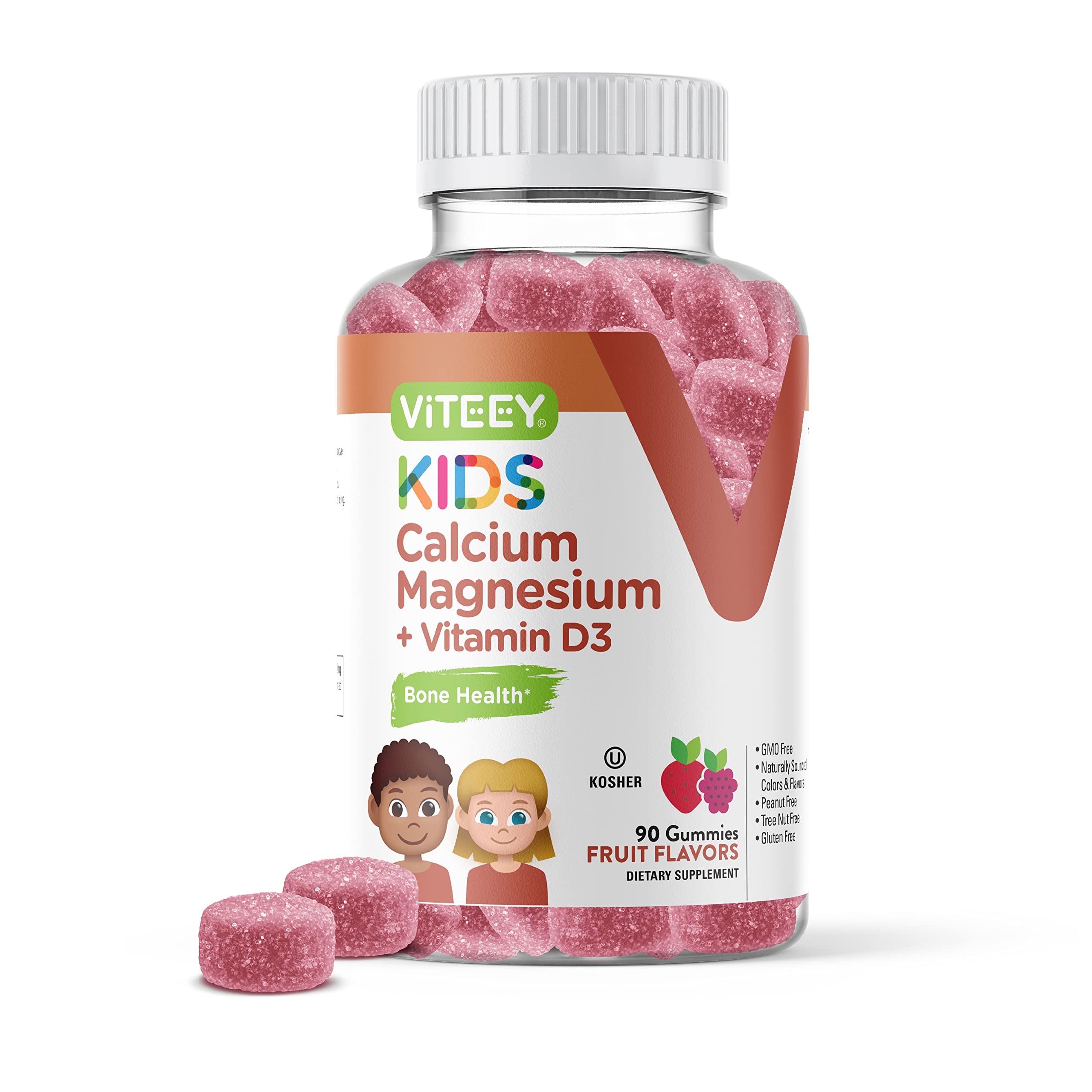 Kids Calcium Gummies + Vitamin D3 & Magnesium Citrate for Kids and Teens - Supports Bone Health, Immune Support, Energy & Muscle Function - Gluten Free, GMO Free - Tasty Chewable Fruit Flavored Gummy
