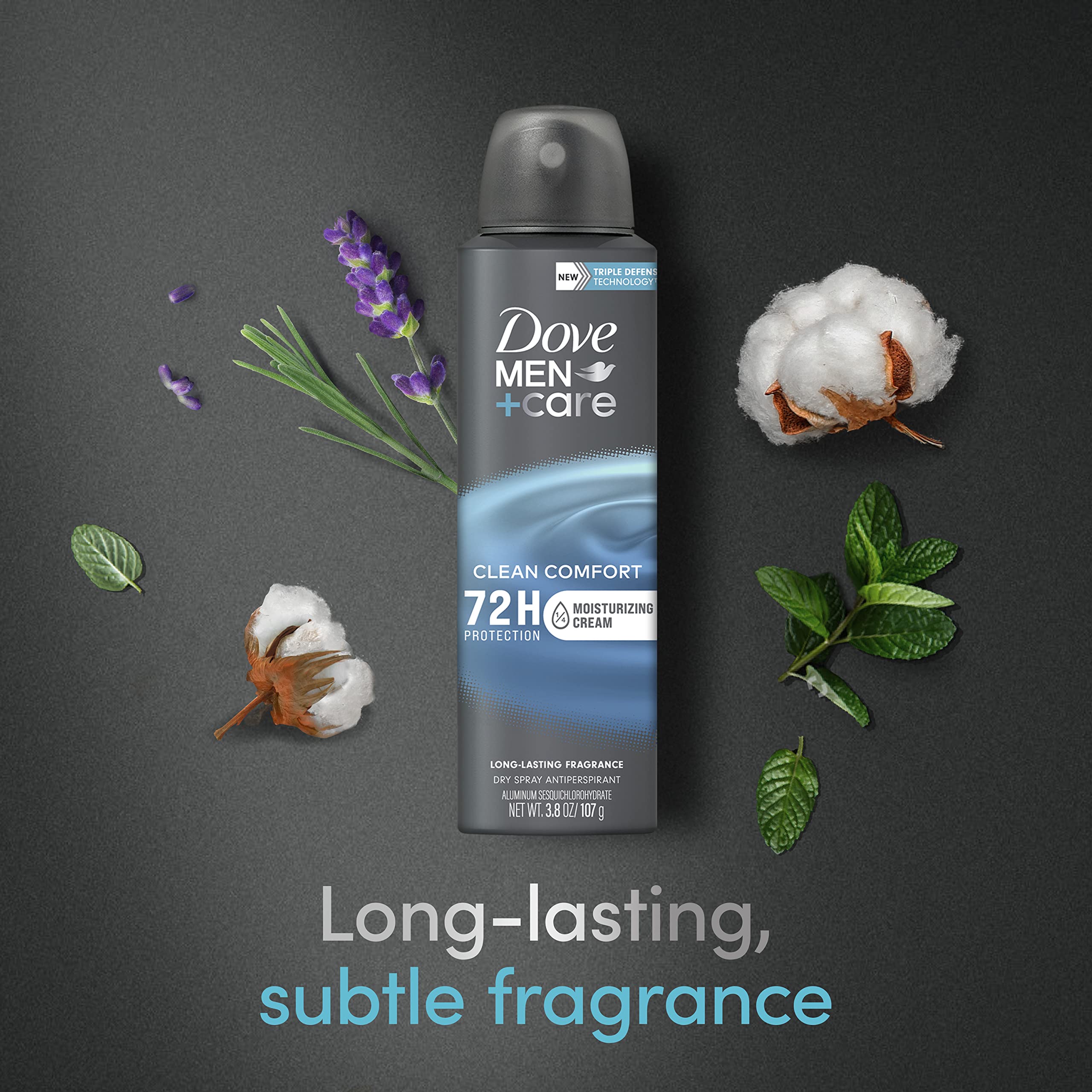 Dove Men+Care Antiperspirant Deodorant Clean Comfort Dry Spray For Men 72-hour Sweat and Odor Protection with Triple Defense Technology 3.8 oz