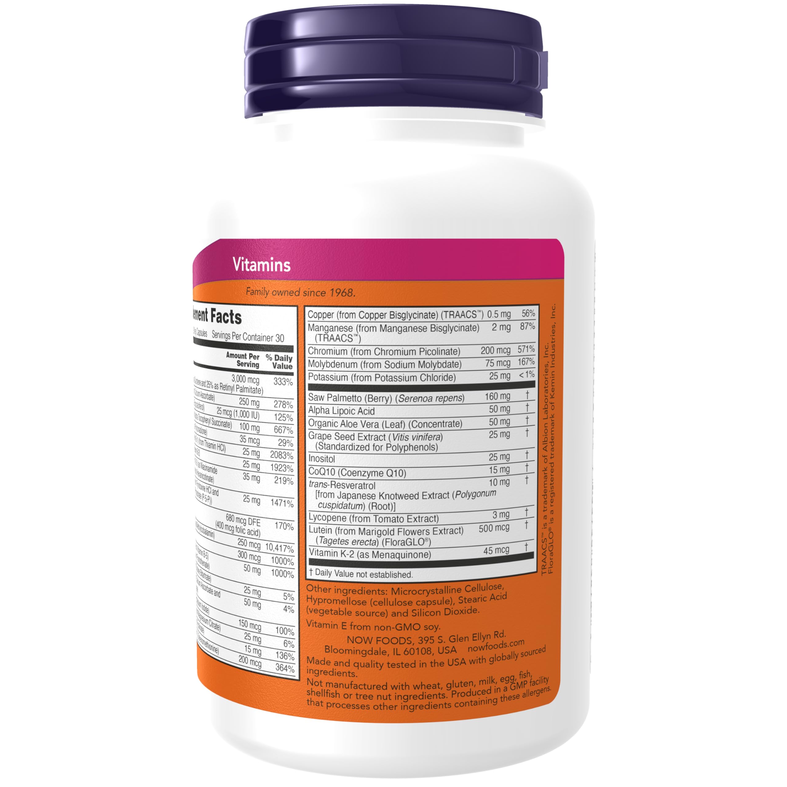 NOW Foods Supplements, ADAM™ Men's Multivitamin with Saw Palmetto, Lycopene, Alpha Lipoic Acid and CoQ10, Plus Natural Resveratrol & Grape Seed Extract, 90 Veg Capsules