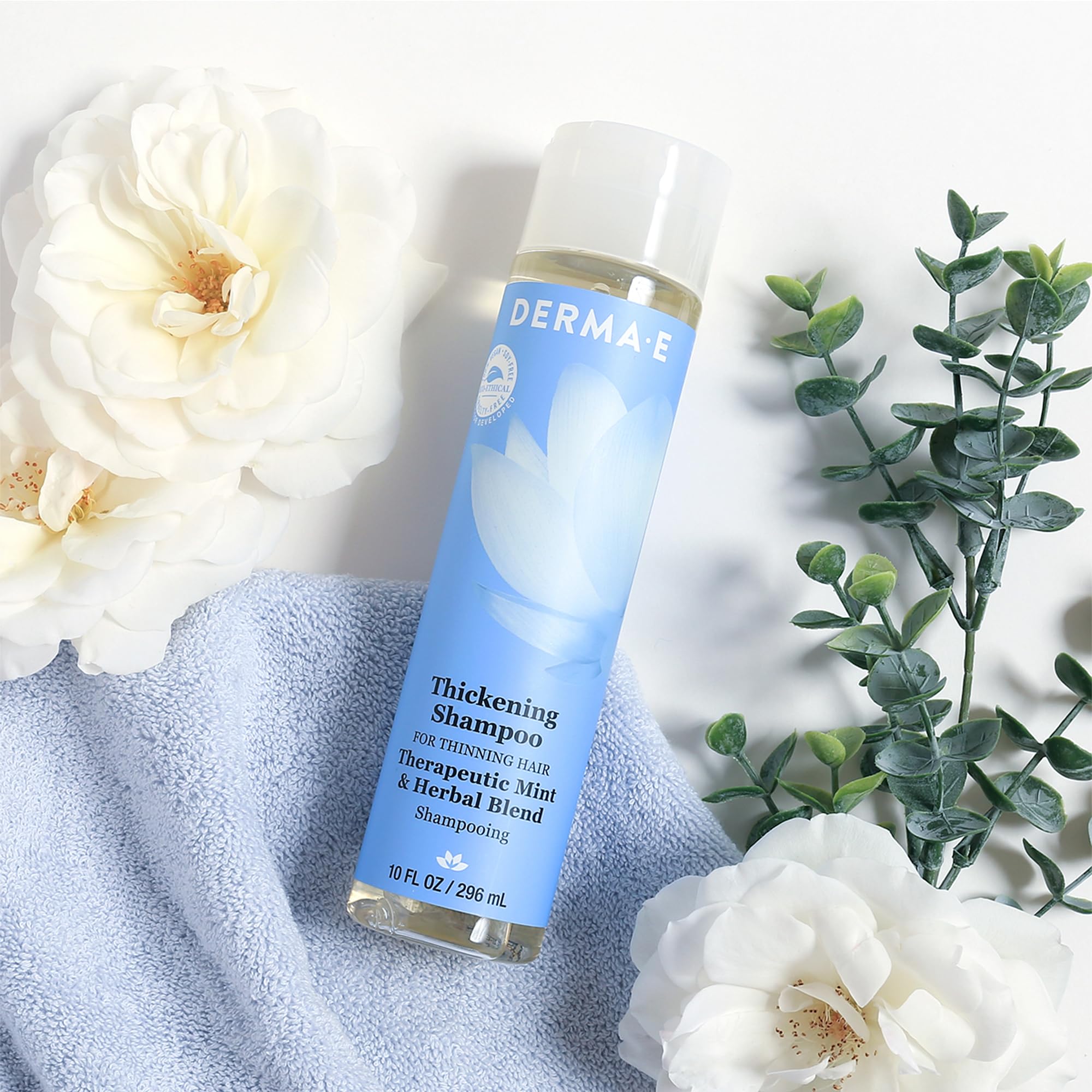 Derma E Thickening Shampoo for Thinning Hair – Natural Hair Growth Shampoo – Sulfate Free Therapeutic Mint and Herbal Volumizing Shampoo, 10 oz