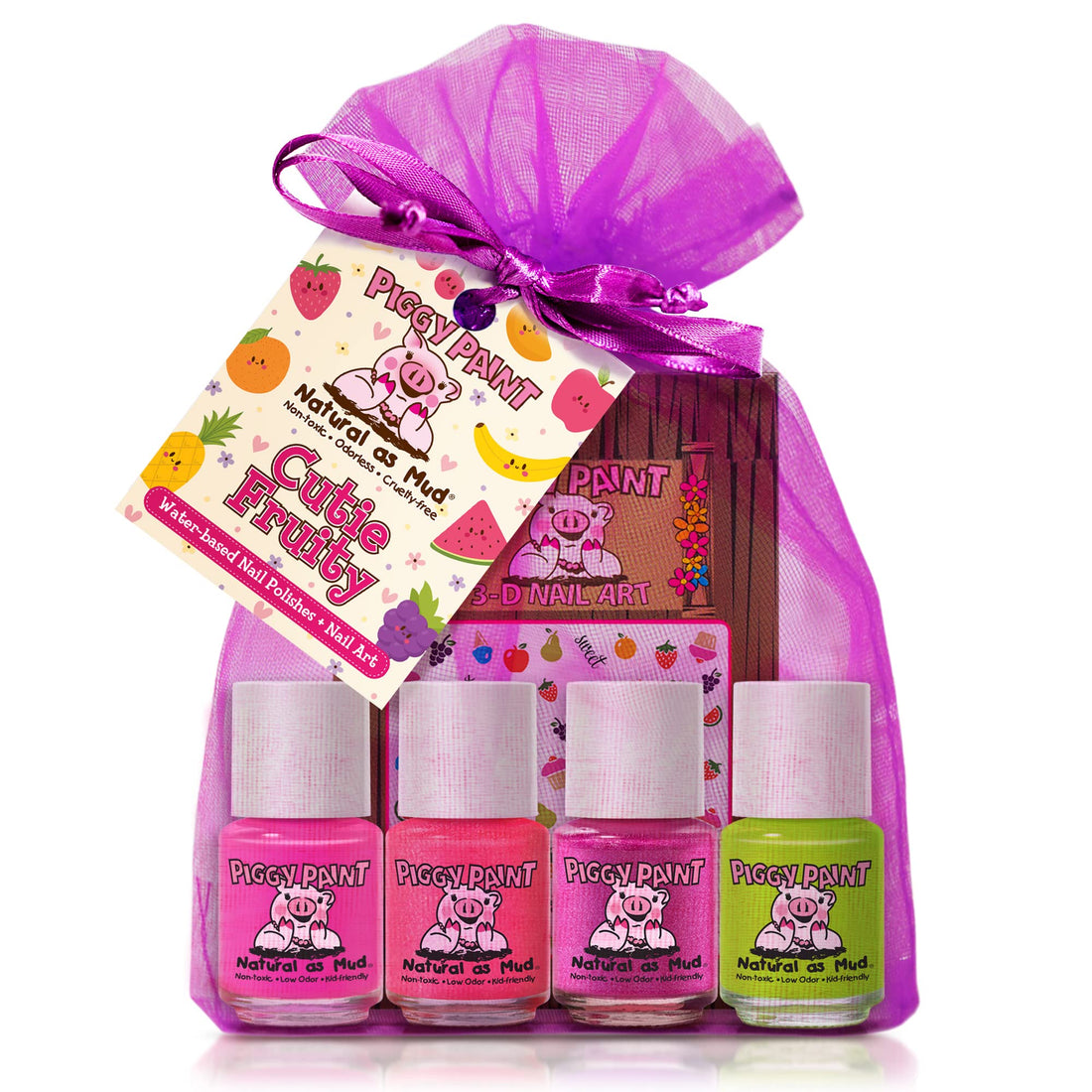 Piggy Paint 100% Non-toxic Girls Nail Polish - Safe, Chemical Free Low Odor for Kids, Cutie Fruity Gift Set