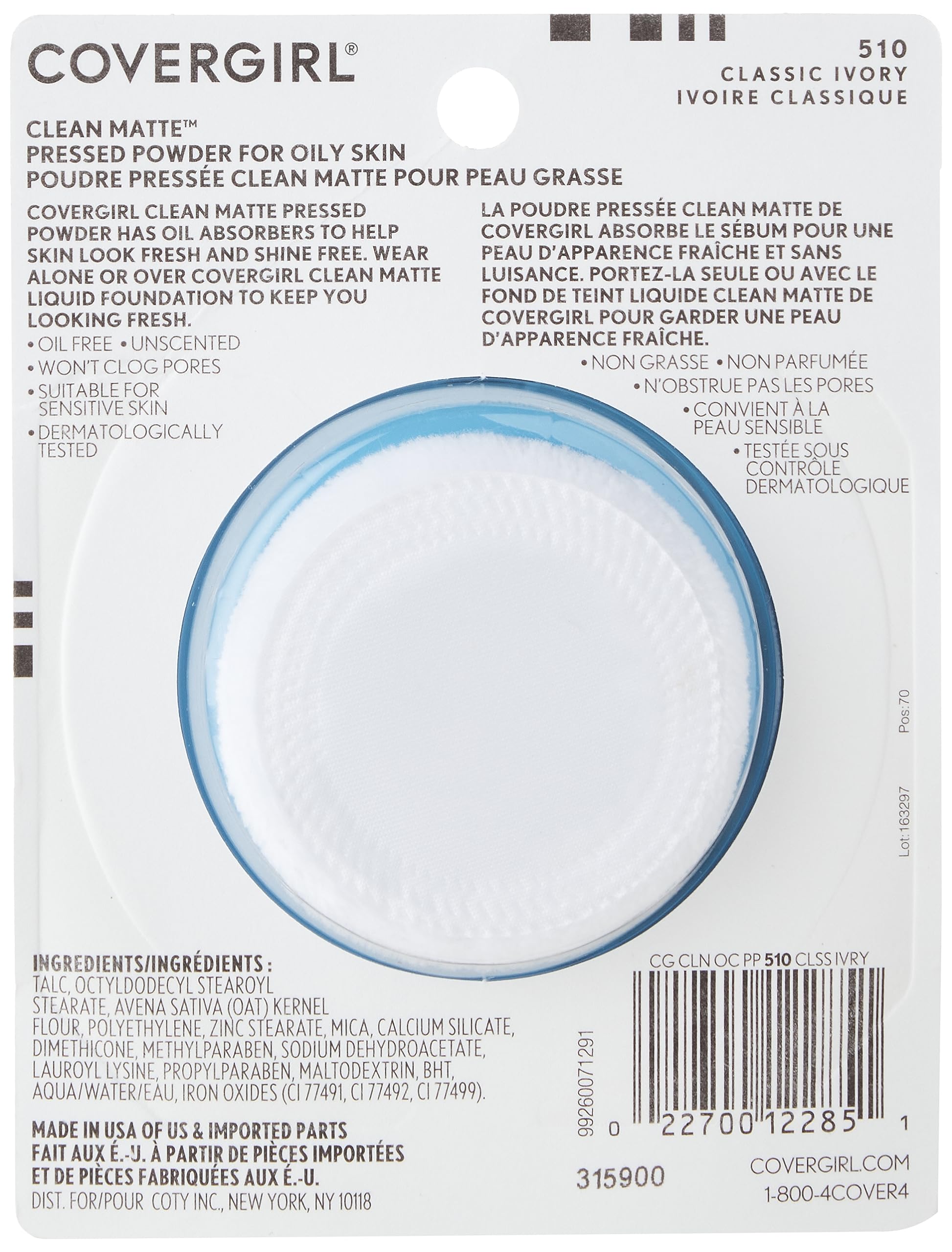 COVERGIRL Clean Matte Pressed Powder Classic Ivory Warm 510 .35 oz