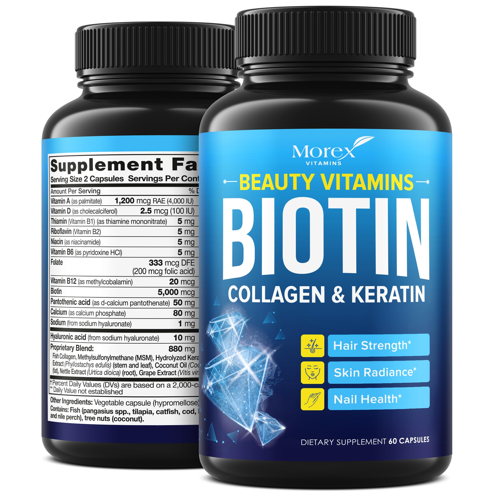 ORIONPHARMA Biotin Keratin & Collagen Capsules - Made in USA - Natural Collagen, Keratin & Biotin for Hair Growth - Biotin & Collagen Vitamins with Multi Collagen Peptides for Hair Loss, Skin & Nails