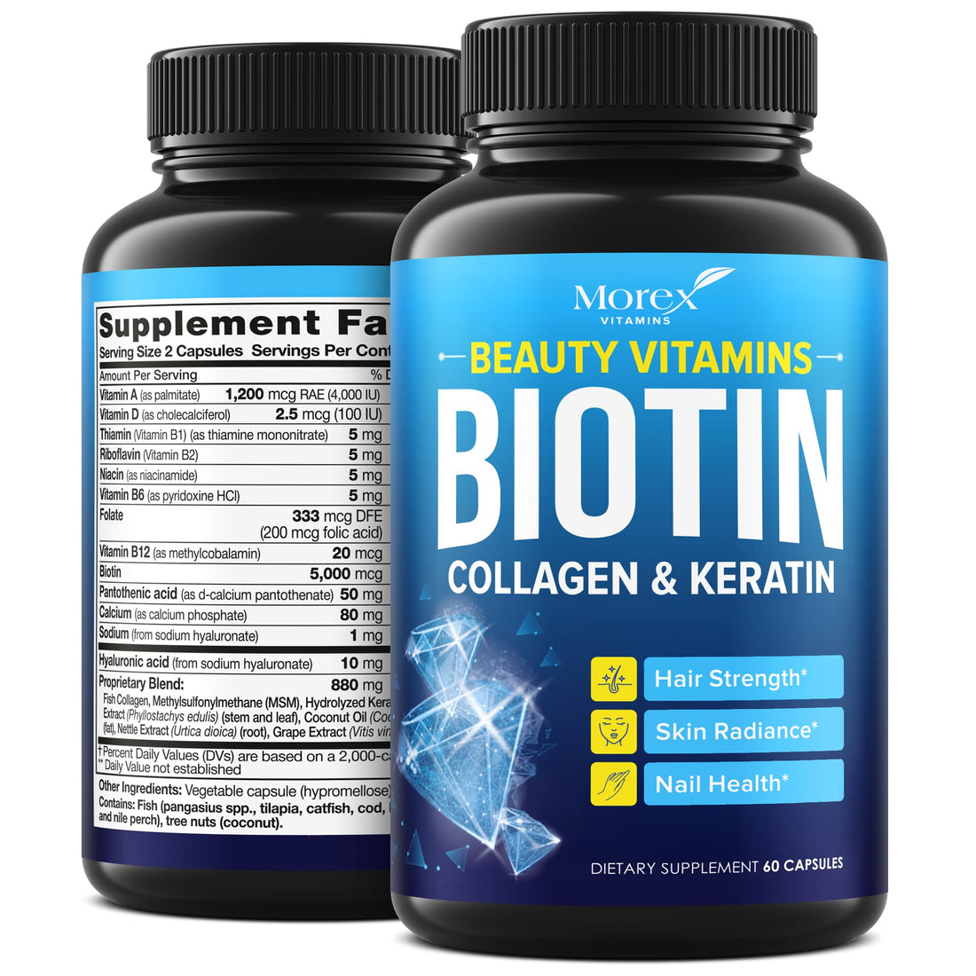 ORIONPHARMA Biotin Keratin & Collagen Capsules - Made in USA - Natural Collagen, Keratin & Biotin for Hair Growth - Biotin & Collagen Vitamins with Multi Collagen Peptides for Hair Loss, Skin & Nails