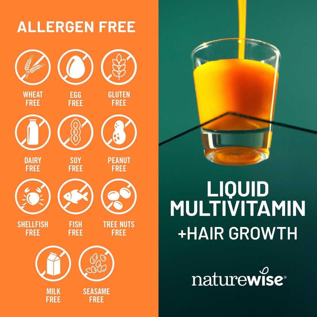 NatureWise Liquid Multivitamin for Hair Growth for Women and Men + Tocogaia® - Biotin - Vitamin D, E, B Complex - Supports Immune, Eye, Nail Health - Ages 18+ - 30 Fl Oz(887 mL)