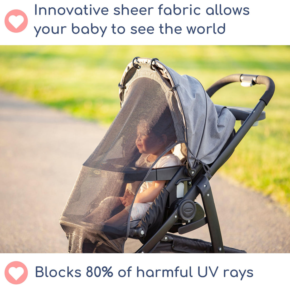 IntiMom Stroller Sun Shade (Large) - Universal Sunshade with See Through, Mosquito Net for Stroller Cover for Strollers and Sun Protection, Baby Canopy Strollers Shade Extender, Mesh Cover for Babies
